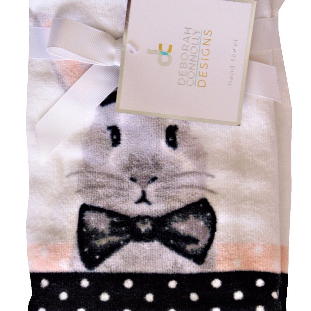 Fanciful Bathroom Set of 2 Guest Hand Towels Easter Bunny Black Hat Bow Tie